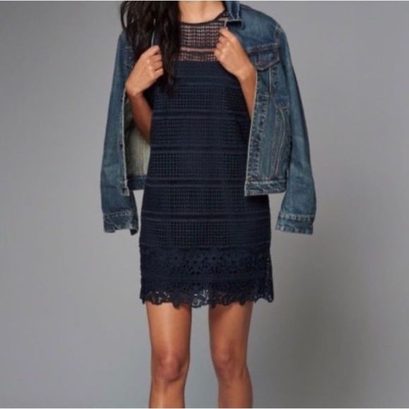 ABERCROMBIE & FITCH Women’s lace Sleeveless Mini Shift Dress in Navy LARGE - Picture 2 of 4